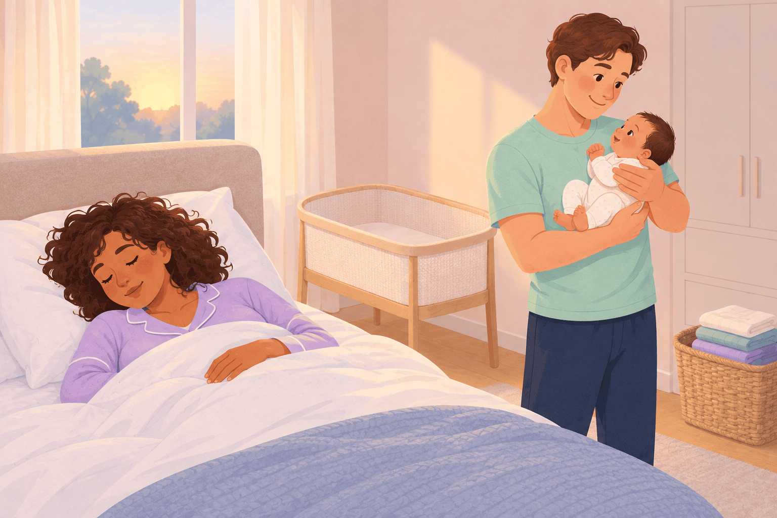 Illustration about postpartum sleep and recovery